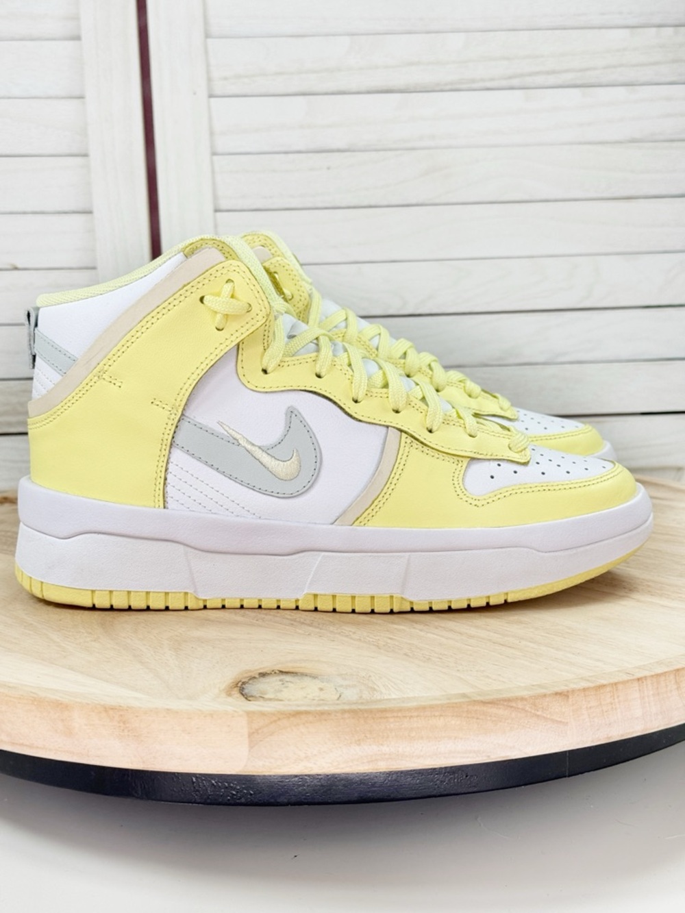 Nike Dunk High Up Sneakers White Citron Lemon‎ Yellow Womens 8 DH3718-105